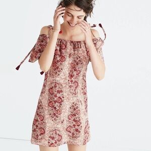 Madewell 100% silk cold shoulder dress watercolor paisley maroon boho fall mini